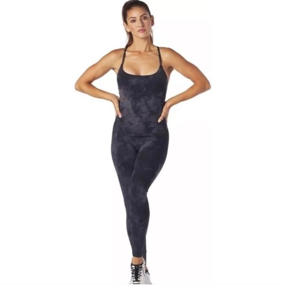 Glyder Pure Bodysuit Black Gray Tie Dye Yoga Leggings Spandex Bra Jumpsuit - Picture 3 of 7